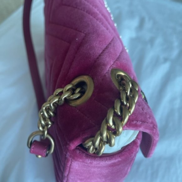 Gucci Blind For Love Pink Rose Velvet Handbag Bag Marmont GG Gold Purse Italy NW - Picture 7 of 15